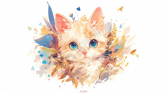 水彩风可爱的卡通小猫背景图片