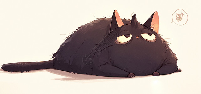 趴在地上黑猫趴在地上萌萌可爱的卡通小黑猫插画