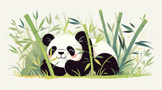 大熊猫卡通在竹林中一只可爱的卡通大熊猫插画