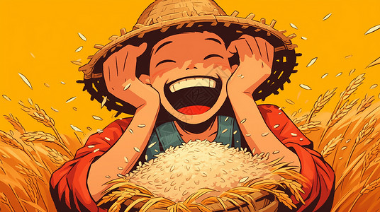 戴草帽开心笑的卡通农民背景图片