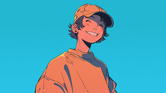 卡通人物形象戴着棒球帽的阳光帅气卡通男青年插画