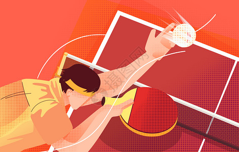 健身会所海报运动健身室内乒乓球运动员扁平风横版插画插画