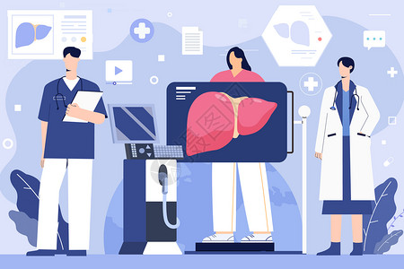 医疗触屏全国爱肝日医生检查身体插画