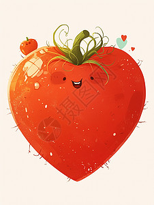 红色爱心形状可爱的卡通西红柿背景图片