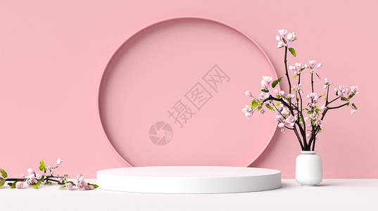 粉色插花创意春日展台设计图片