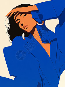 蓝色调优雅扁平风时尚卡通女人背景图片