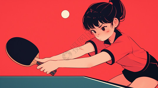 打乒乓球女孩打乒乓球运动的女孩插画