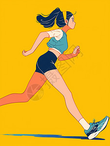 青春靓丽女孩青春靓丽的扁平风卡通女孩在跑步插画