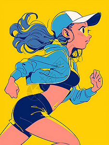 青春靓丽的扁平风女孩在跑步插画