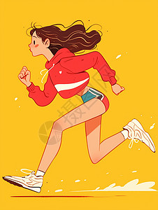 青春靓丽女孩在跑步青春靓丽的扁平风卡通女孩插画