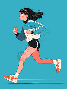 跑步的女在跑步青春靓丽的卡通女孩插画