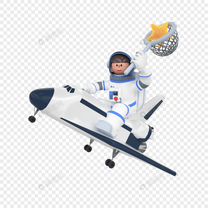 3D立体宇航员乘飞船航天主题模型元素图片