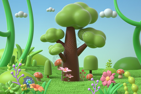 3D立体春季场景背景图片