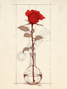 卡通红色玫瑰一朵娇艳的卡通红玫瑰插画
