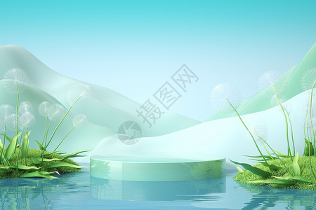 薄荷植物绿色清新水面展台设计图片