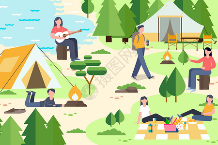 露营营地野餐插画