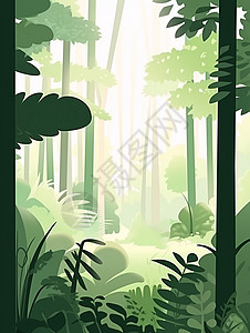 春天绿色调唯美的扁平风卡通森林背景图片