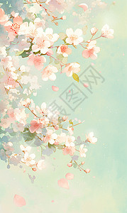 春天盛开着的粉色卡通桃花背景图片