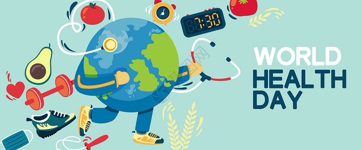 世界卫生日海报世界卫生日健康运动健身跑步扁平风插画Banner插画
