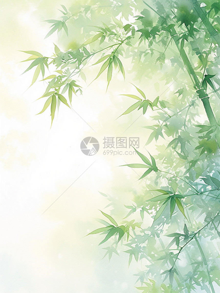 美丽的嫩绿色卡通竹林图片