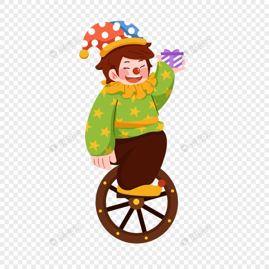 小丑骑独轮车图片