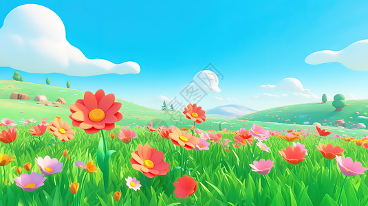 春草地上巨大的花朵背景图片