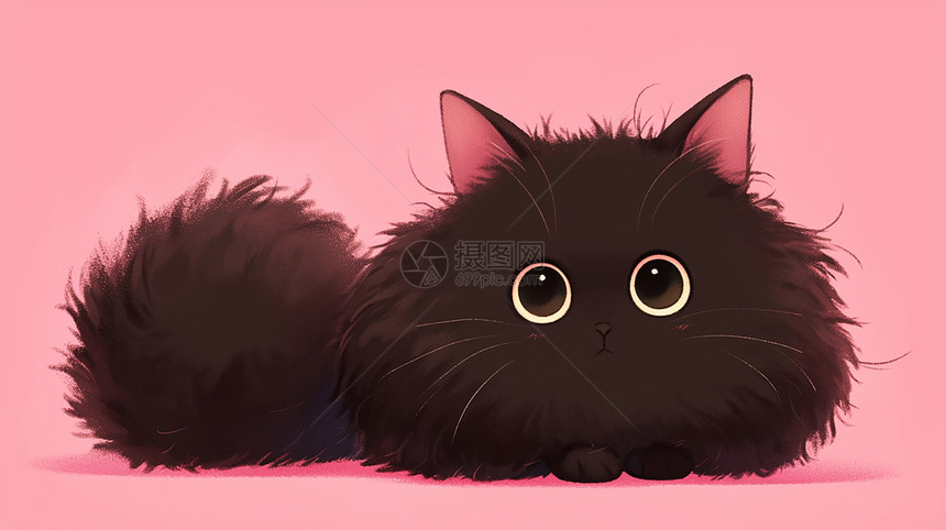 一只黑色大眼睛可爱的卡通小黑猫图片