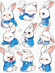 小兔子表情包卡通小兔子多个动作与表情插画
