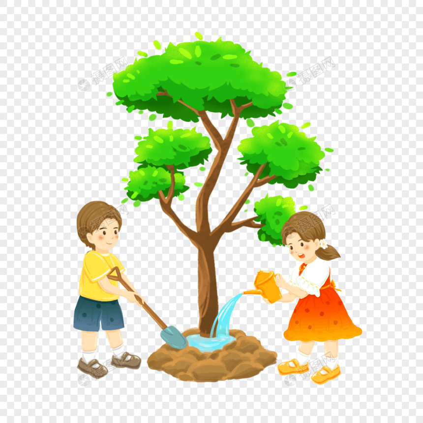 浇树的小孩图片