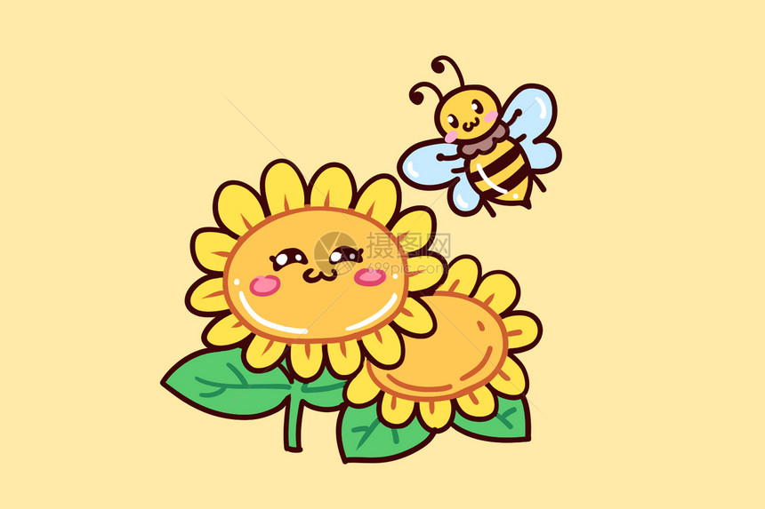 手绘卡通手账贴纸素材蜜蜂采蜜图片