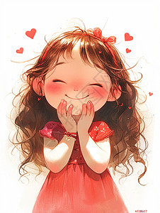 身穿小红裙子开心笑的可爱卡通小女孩背景图片