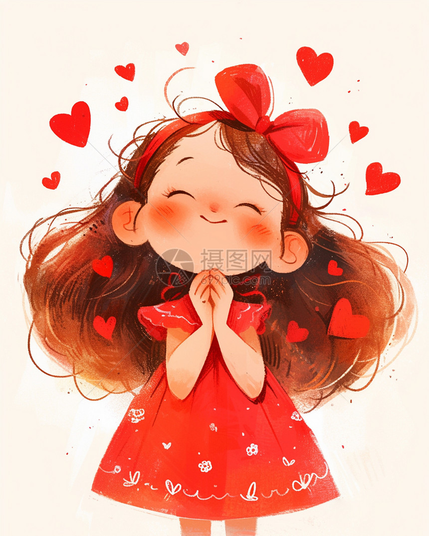穿小红裙子开心笑小女孩图片