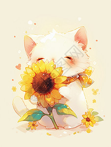 手拿太阳花的小猫背景图片