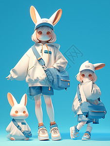 穿着时尚的打扮精致的可爱卡通小白兔高清图片