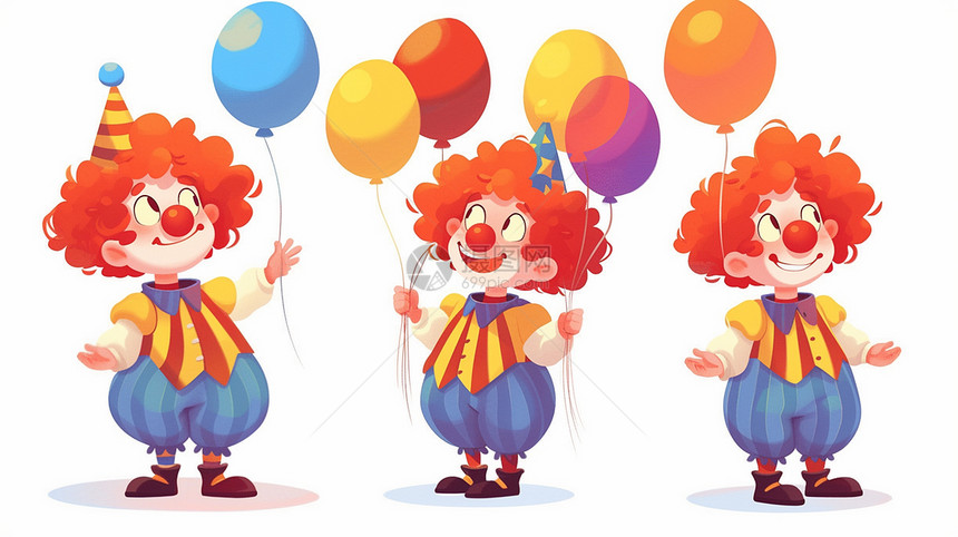 红色卷发手拿气球的小丑图片