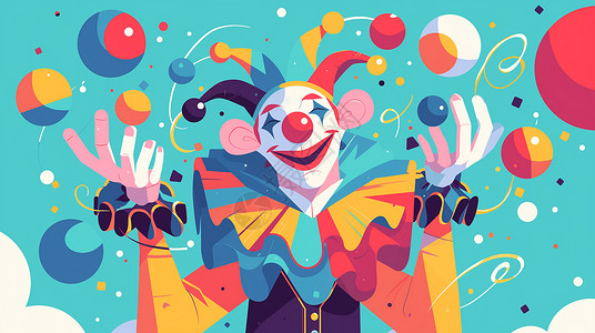 彩色球挂饰正在玩彩色球的卡通小丑插画