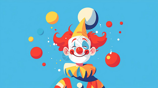 扁平风彩色气球开心微笑的小丑插画