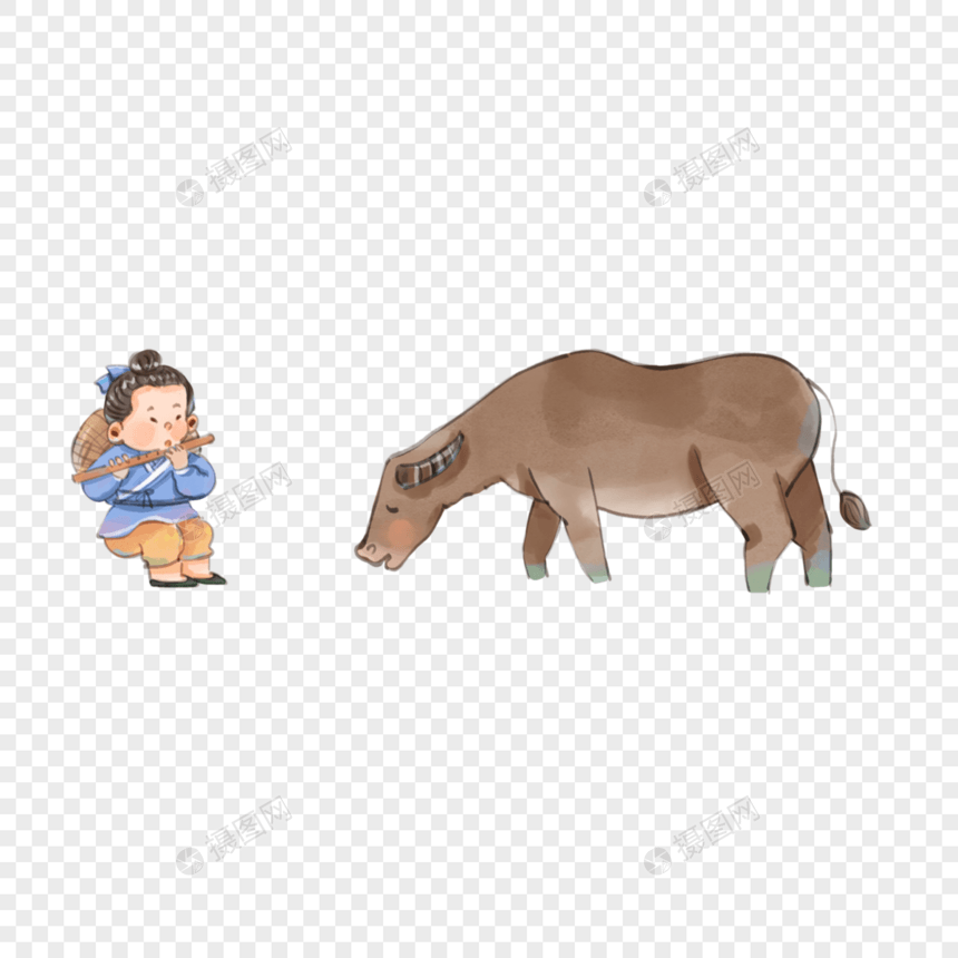放牛的牧童图片