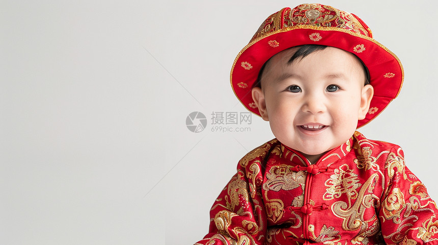 民族风服装开心笑的女婴图片