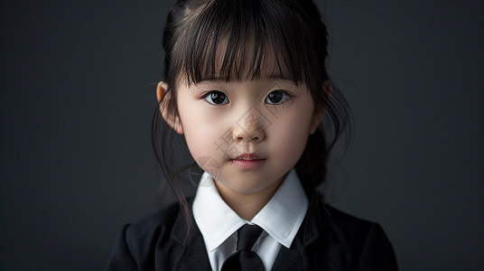 穿着深色校服大眼睛可爱的小女孩背景图片