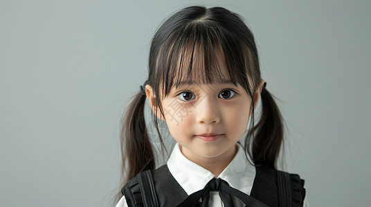 穿校服的女孩穿白色娃娃领衫齐刘海可爱的女孩插画