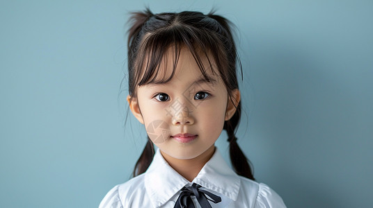 微笑的可爱卡通小女孩穿白色衬衫背景图片