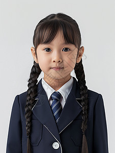 黑色西装校服辫两个小辫子可爱的女孩头像背景图片