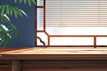 窗台一角木纹窗台桌子场景设计图片