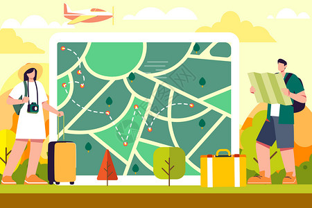 UI地图春季旅行出游地图插画