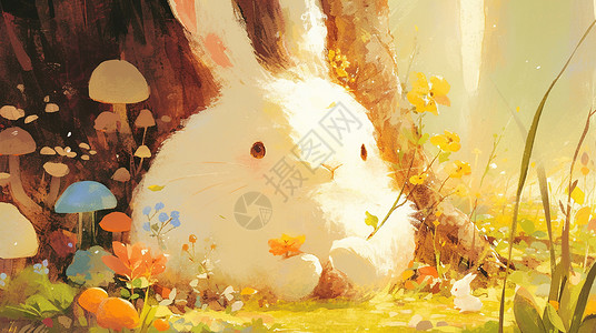 可爱的卡通小白兔趴着背景图片
