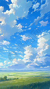 湛蓝色卡通天空中飘着白云高清图片