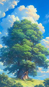 绿色的卡通古树背景图片