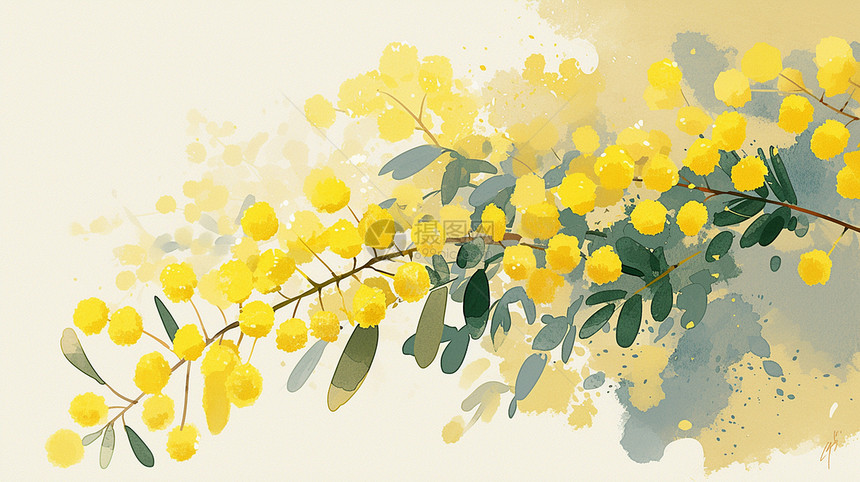春天一株黄色盛开的卡通花朵插画图片