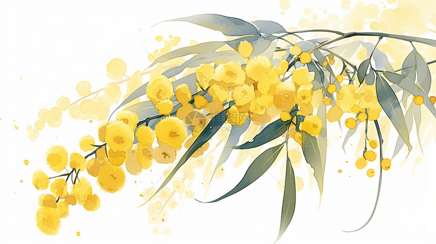 春天一株黄色盛开的卡通花朵唯美插画图片